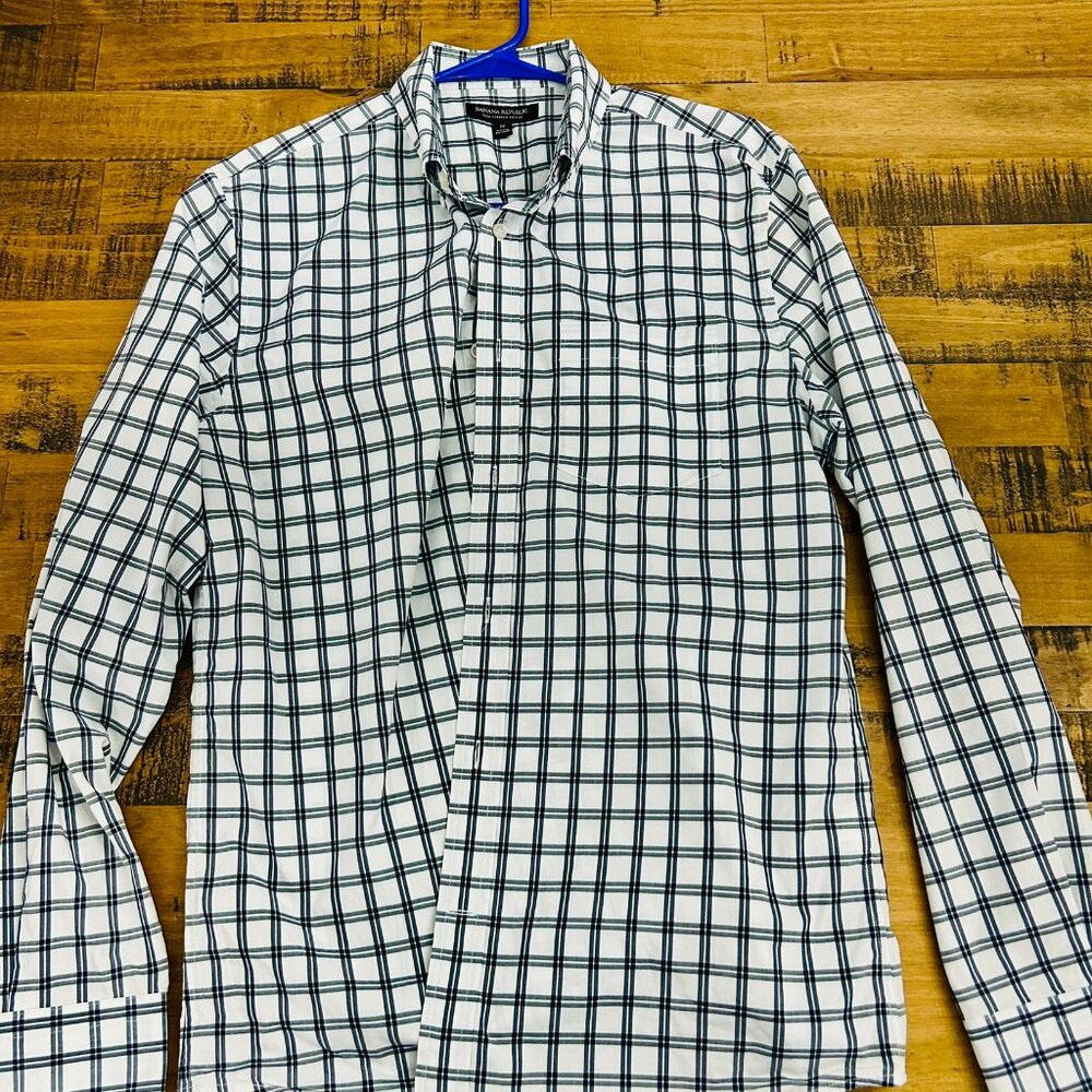 Dress Shirt, Banana Republic, Black Check